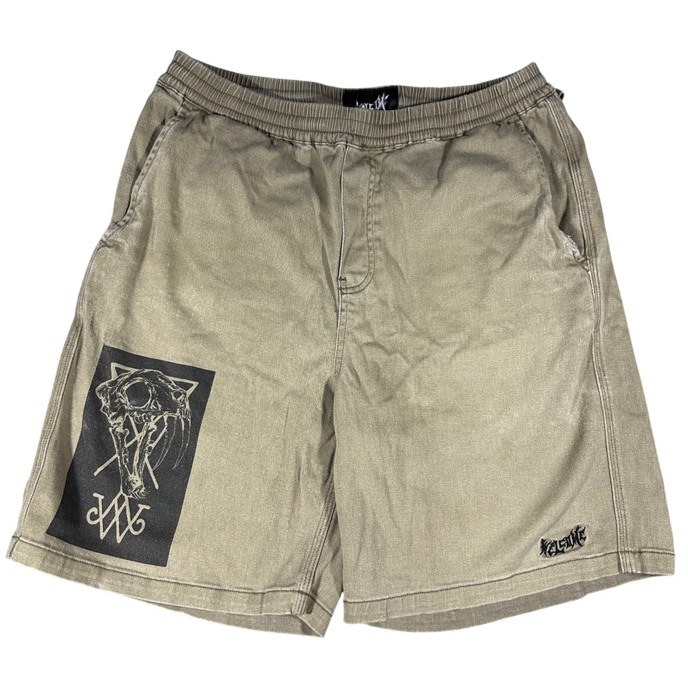 Welcome Skateboards Khaki Olive Skull Graphic Elastic Waist Shorts Mens Medium
